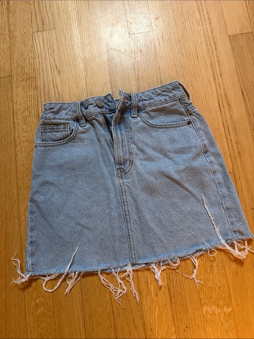 PacSun Light Blue Denim Mini Skirt with Distressed Frayed Hem